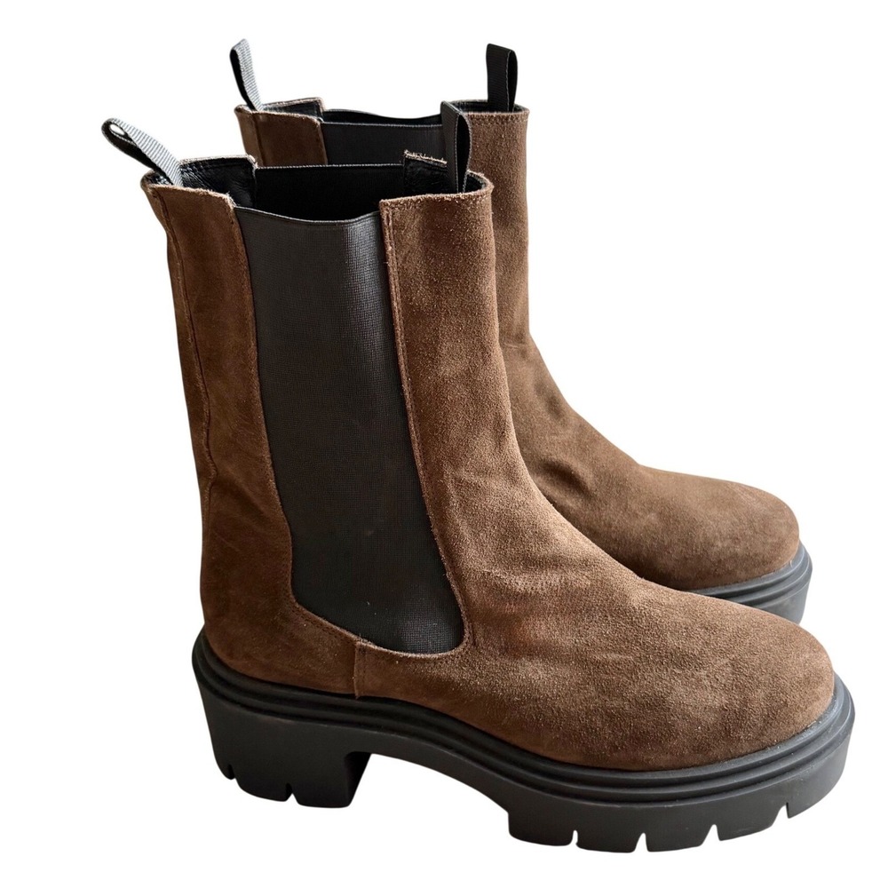 Steve Madden Wisteria Brown Suede Lug Sole Platform Chelsea‎ Boots Womens 11 M - Picture 4 of 9